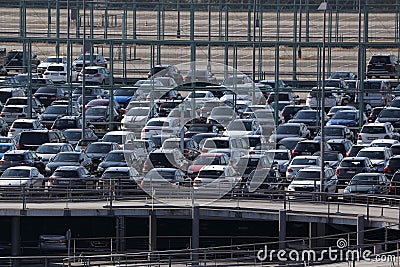 Parking lot with fleet of cars parked Editorial Stock Photo