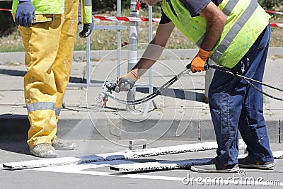 Parking Lot Stripe Painting on New Asphalt Editorial Stock Photo