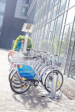 Parking of municipal Bicycle transport Editorial Stock Photo