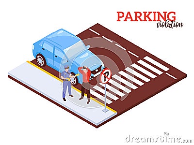 Parking Prohibited Isometric Composition Vector Illustration