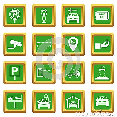 Parking set icons set green Vector Illustration