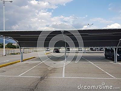 Parking shed tent car shadow sun protection Stock Photo