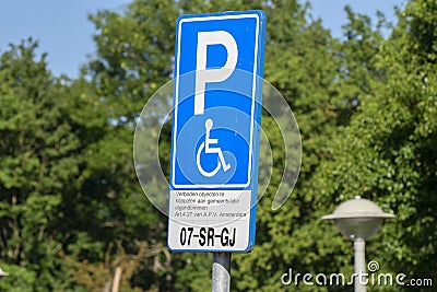 Parking Sign For The Handicapped At Amsterdam The Netherlands 27-5-2020 Editorial Stock Photo
