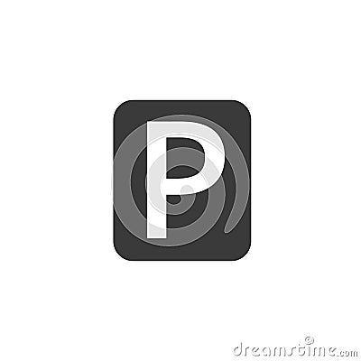 Parking sign. Vector flat logo or icon. Simple concise sign. Dark grey. Rounded corners. Vector Illustration