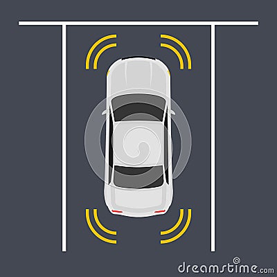 Parking smart car sensor autonomous view. Automobile park assist drive safety Vector Illustration