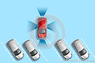 Parking smart car sensor autonomous view. Automobile park assist drive safety Stock Photo