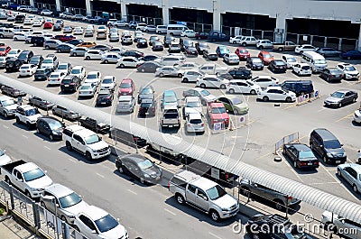 Parking spot for car of people passenger of BTS skytrain park Editorial Stock Photo