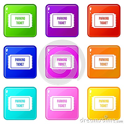 Parking ticket icons 9 set Vector Illustration