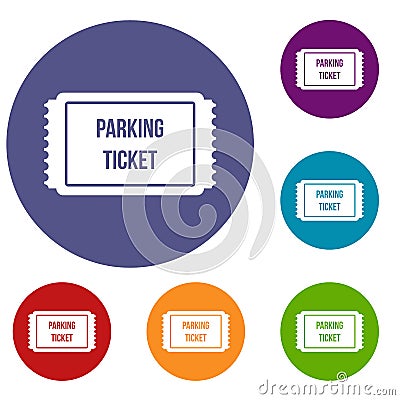 Parking ticket icons set Vector Illustration