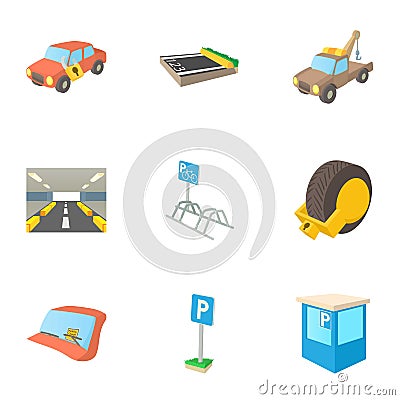 Parking transport icons set, cartoon style Vector Illustration