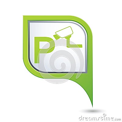 Parking under supervision icon on the map pointer Vector Illustration