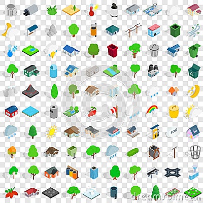 100 parkland icons set, isometric 3d style Vector Illustration