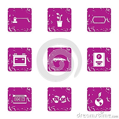 Parkland stop icons set, grunge style Vector Illustration