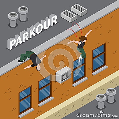 Parkour Isometric Illustration Vector Illustration