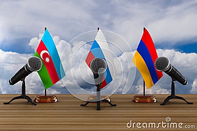 Parley between Armenia, Azerbaijan and Russia. 3D illustration Cartoon Illustration