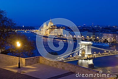 Parliament, Buda Castle and Chain Bridge in one picture, Budapest, Hungary Stock Photo