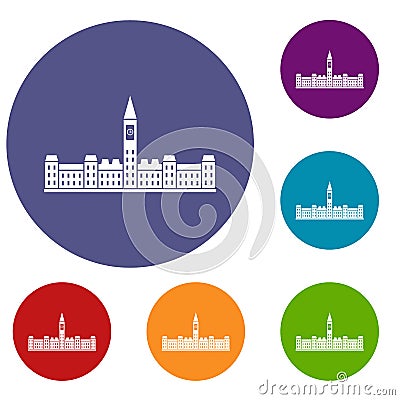 Parliament Building of Canada icons set Vector Illustration