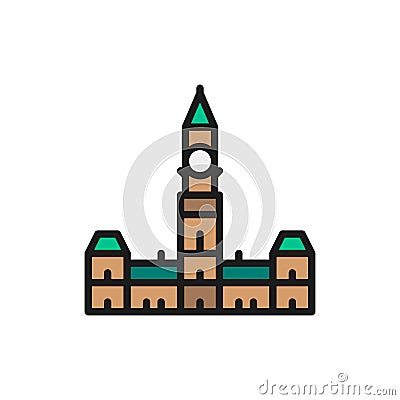 Parliament Hill, Ottawa flat color line icon. Vector Illustration