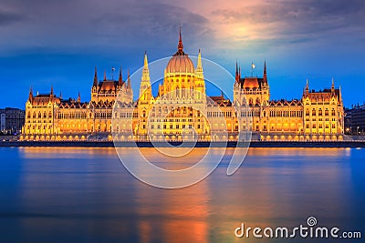 Parliament at night,Budapest cityscape,Hungary,Europe Stock Photo