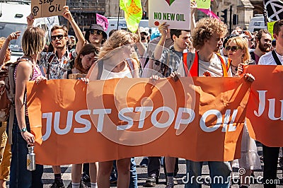 PARLIAMENT SQUARE, LONDON, ENGLAND- 23 July 2022: Just Stop Oil protesting at Parliament Square Editorial Stock Photo