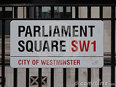 Parliament Square sign in London Editorial Stock Photo