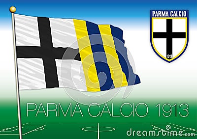 Parma 1913 footbal club flag and coat of arms, vector illustration, editorial Vector Illustration