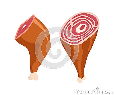 Parma ham vector drawing. Hand drawn hamon meat illustration. Italian prosciutto or jamon vintage sketch. Engraved food Vector Illustration