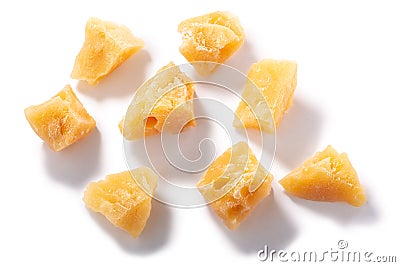 Parmesan pieces, paths, top Stock Photo