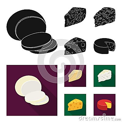 Parmesan, roquefort, maasdam, gauda.Different types of cheese set collection icons in black,flat style vector symbol Vector Illustration