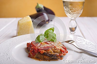 parmigiana eggplant on dish Stock Photo