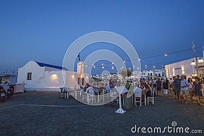 PAROS, CYCLADES, GREECE - JUNE 2018: Iconic view from the picturesque seaside village of Naousa on the island of Paros, Cyclades, Editorial Stock Photo