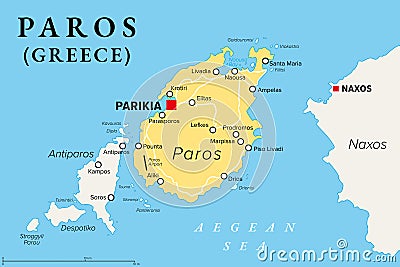 Paros, Greek island, Island of Greece in the Aegean Sea, political map Vector Illustration