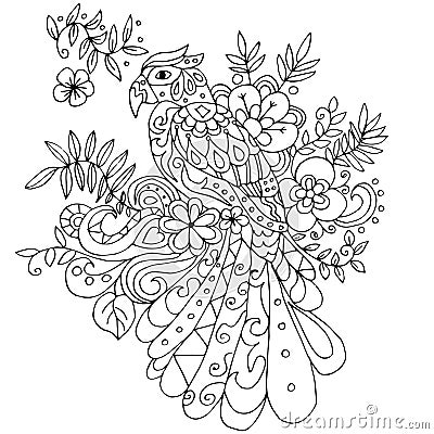 Parot for coloring with many elements Vector Illustration