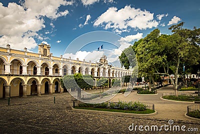 Parque Central and Colonial Buildings - Antigua, Guatemala Stock Photo