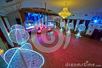 Parquet dance floor and stage at Golden Room Editorial Stock Photo