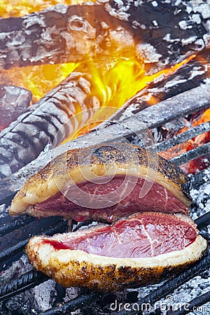 Parrilla Argentina, traditional barbecue made with straight from the wood Stock Photo
