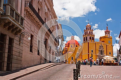 Parroquia church with street in Guanajuato Editorial Stock Photo