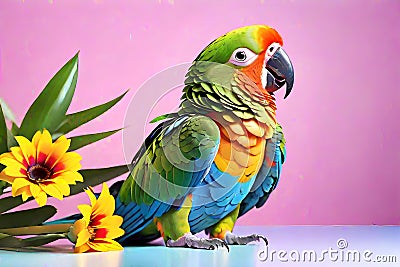 Parrot Amazon bird animal exotic pet short tail Cartoon Illustration