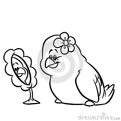 Parrot bird looking mirror coloring page cartoon illustration Cartoon Illustration