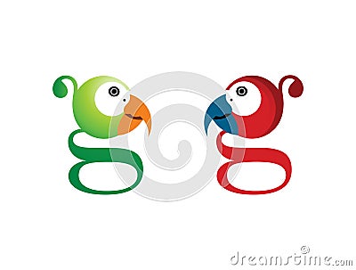 Parrot Bird Monogram Letter G Sign Vector Illustration