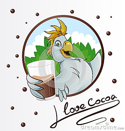 Parrot with cocoa drink Vector Illustration