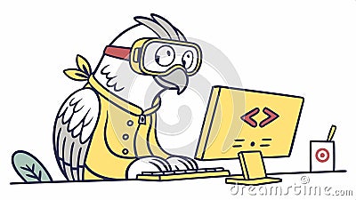 Parrot coding on computer technology bird animal software development cartoon vector design Generative AI Vector Illustration