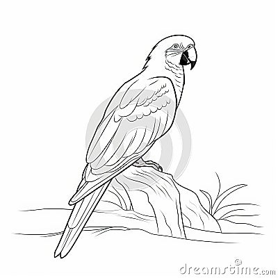 Realistic Parrot Coloring Page With Highly Detailed Log Stock Photo