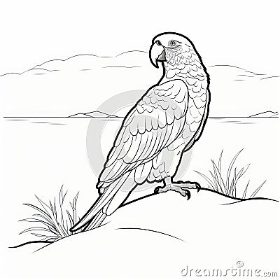 Realistic Parrot Coloring Pages: Mountain Field Art Inspired Stock Photo