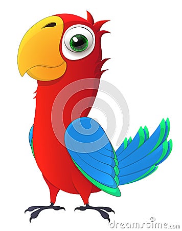 Parrot. Cute chick with big and kind eyes. Cartoon character. Cartoon Illustration