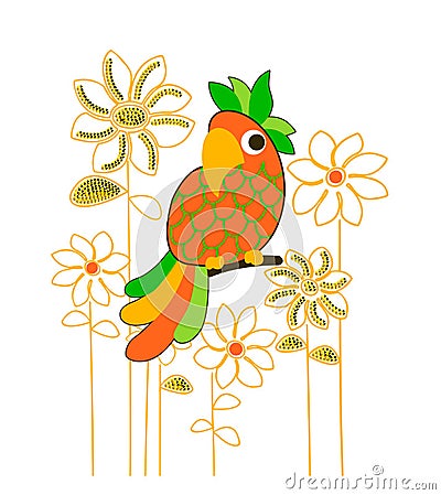 Parrot and flower pattern, tee shirt print Stock Photo