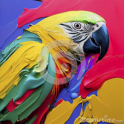 Parrot in multi-colored pieces of paint. 3D render Stock Photo