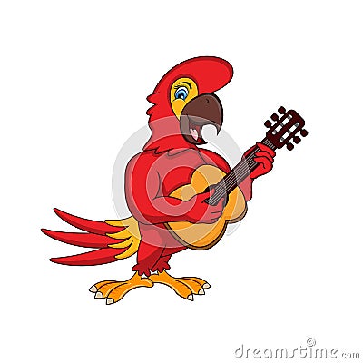 Parrot Playing Guitar Cartoon Vector Illustration