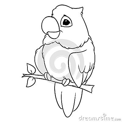 Parrot sitting branch cartoon illustration coloring page Cartoon Illustration