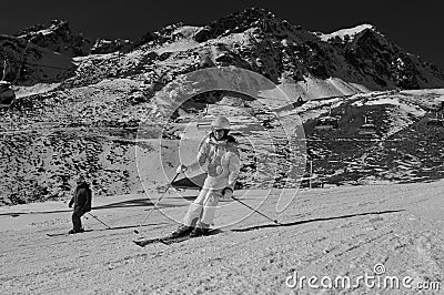 ParsennWinter sport in times of the global climate change with artificial snow farming in Davos auf der Parsenn Editorial Stock Photo